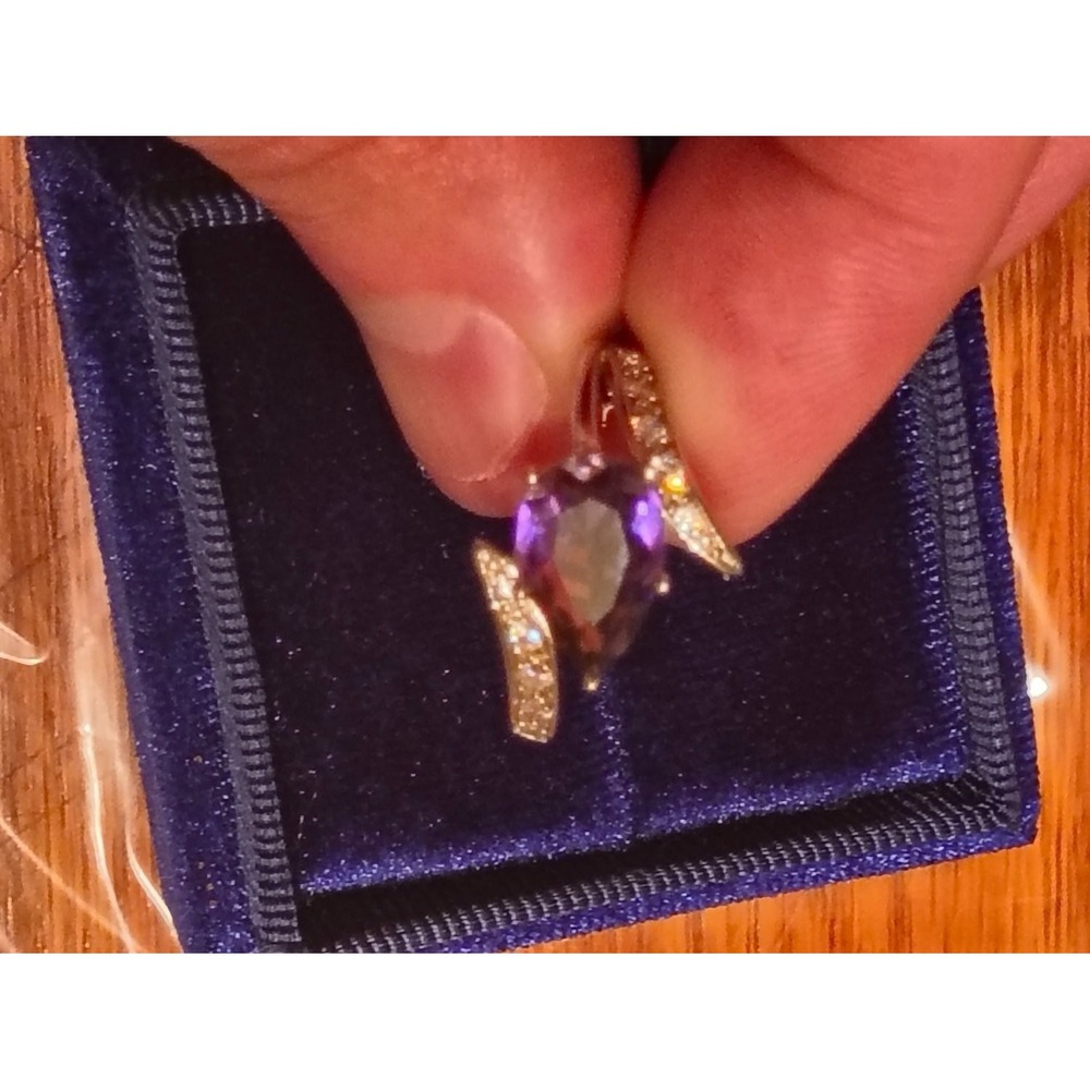 925 Pear Cut Purple Amethyst CZ Bypass Cocktail Ring Size 9  Pave Accents Womens